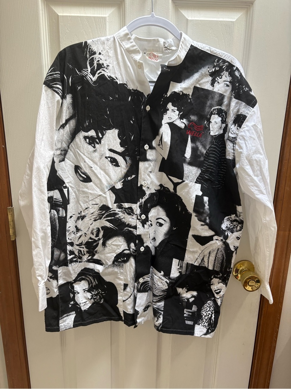 Vintage Wella White Cotton Shirt with beauty photo print design